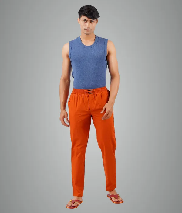 Burnt_Orange_100%_Cotton_Pyjama_Pant,_Regular_Fit_Track_Trouser_For_Men_With_Waistband_&_Drawstring_|_2_Side_Pockets_|_Casual_|_Outdoor_Wear