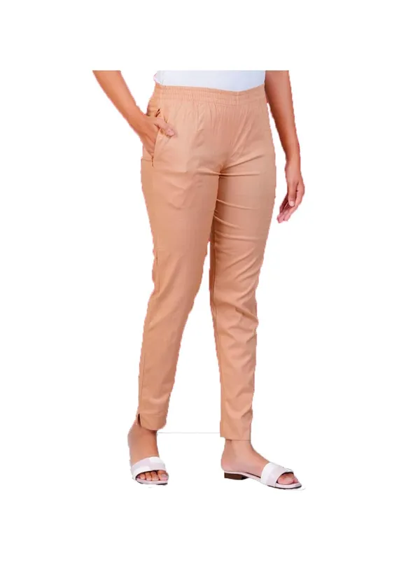 Beige_Natural_Cotton_Blend_-_Lycra_-_30%_Stretch_Kurti_Pants_For_Women_-_Ankle,_Soft,_Elasticated_Waist,_Zip_Pocket_-_Office,_Work,_Home_Legging_Fit_Regular_Trouser