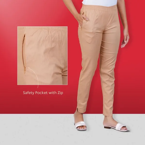 Beige_Natural_Cotton_Blend_-_Lycra_-_30%_Stretch_Kurti_Pants_For_Women_-_Ankle,_Soft,_Elasticated_Waist,_Zip_Pocket_-_Office,_Work,_Home_Legging_Fit_Regular_Trouser