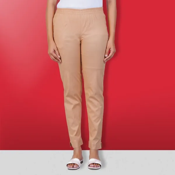 Beige_Natural_Cotton_Blend_-_Lycra_-_30%_Stretch_Kurti_Pants_For_Women_-_Ankle,_Soft,_Elasticated_Waist,_Zip_Pocket_-_Office,_Work,_Home_Legging_Fit_Regular_Trouser