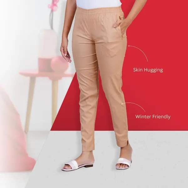 Beige_Natural_Cotton_Blend_-_Lycra_-_30%_Stretch_Kurti_Pants_For_Women_-_Ankle,_Soft,_Elasticated_Waist,_Zip_Pocket_-_Office,_Work,_Home_Legging_Fit_Regular_Trouser