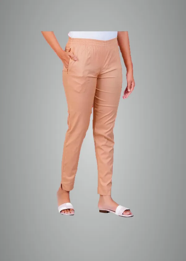 Beige_Natural_Cotton_Blend_-_Lycra_-_30%_Stretch_Kurti_Pants_For_Women_-_Ankle,_Soft,_Elasticated_Waist,_Zip_Pocket_-_Office,_Work,_Home_Legging_Fit_Regular_Trouser