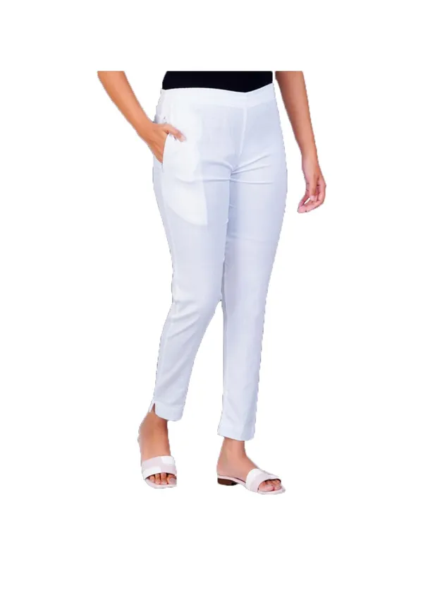 Blanco_White_Natural_Cotton_Blend_-_Lycra_-_30%_Stretch_Kurti_Pants_For_Women_-_Ankle,_Soft,_Elasticated_Waist,_Zip_Pocket_-_Office,_Work,_Home_Legging_Fit_Regular_Trouser