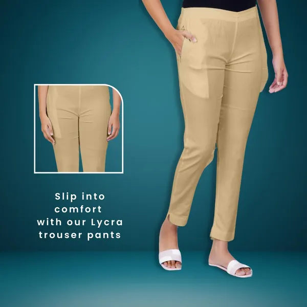 Sand_Khaki_Natural_Cotton_Blend_-_Lycra_-_30%_Stretch_Kurti_Pants_For_Women_-_Ankle,_Soft,_Elasticated_Waist,_Zip_Pocket_-_Office,_Work,_Home_Legging_Fit_Regular_Trouser