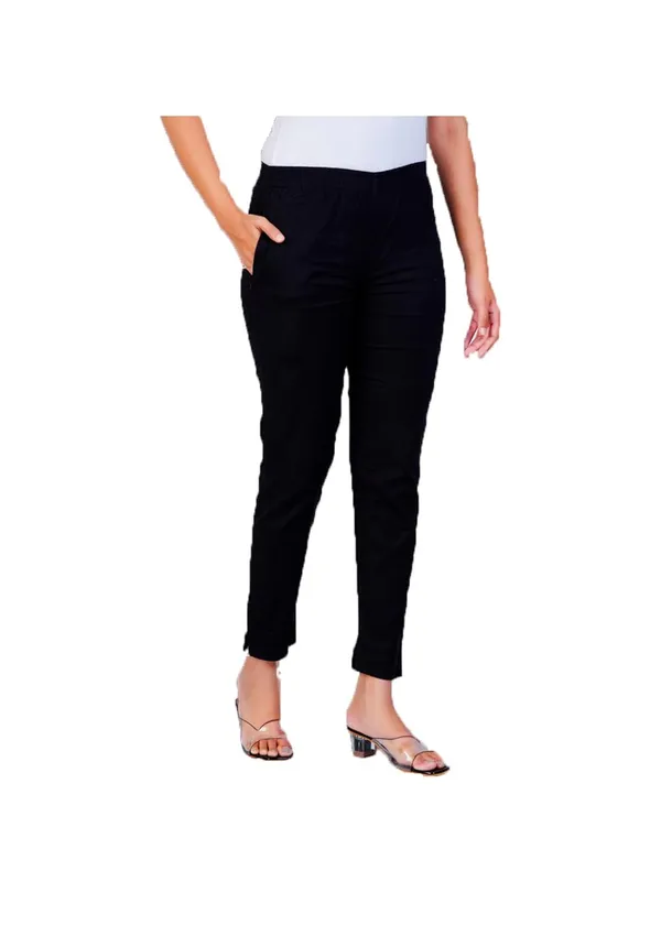 Black_Natural_Cotton_Blend_-_Lycra_-_30%_Stretch_Kurti_Pants_For_Women_-_Ankle,_Soft,_Elasticated_Waist,_Zip_Pocket_-_Office,_Work,_Home_Legging_Fit_Regular_Trouser