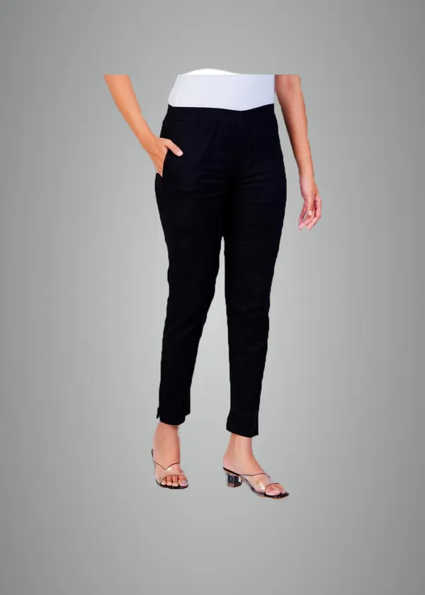 Black_Natural_Cotton_Blend_-_Lycra_-_30%_Stretch_Kurti_Pants_For_Women_-_Ankle,_Soft,_Elasticated_Waist,_Zip_Pocket_-_Office,_Work,_Home_Legging_Fit_Regular_Trouser