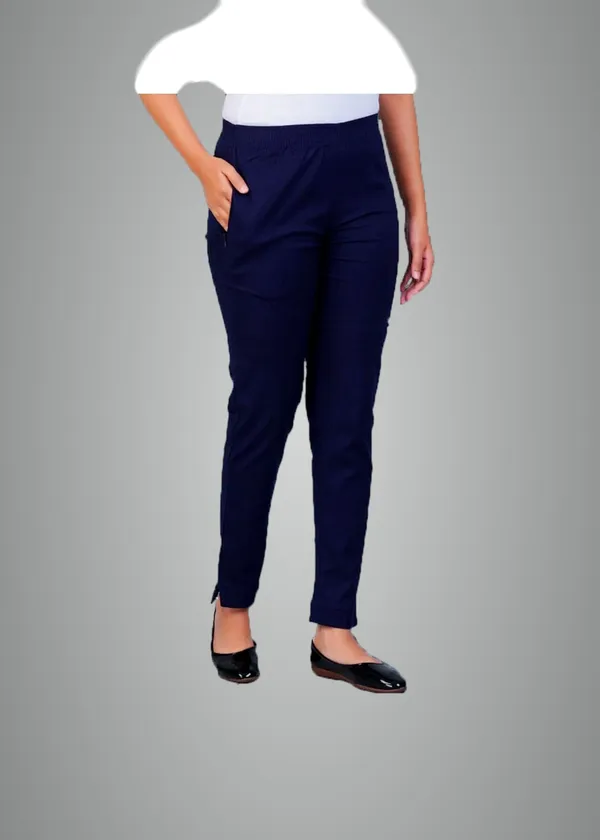 Navy_Blue_Natural_Cotton_Blend_-_Lycra_-_30%_Stretch_Kurti_Pants_For_Women_-_Ankle,_Soft,_Elasticated_Waist,_Zip_Pocket_-_Office,_Work,_Home_Legging_Fit_Regular_Trouser