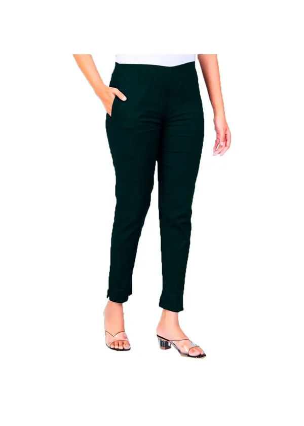 Rama_Green_Natural_Cotton_Blend_-_Lycra_-_30%_Stretch_Kurti_Pants_For_Women_-_Ankle,_Soft,_Elasticated_Waist,_Zip_Pocket_-_Office,_Work,_Home_Legging_Fit_Regular_Trouser