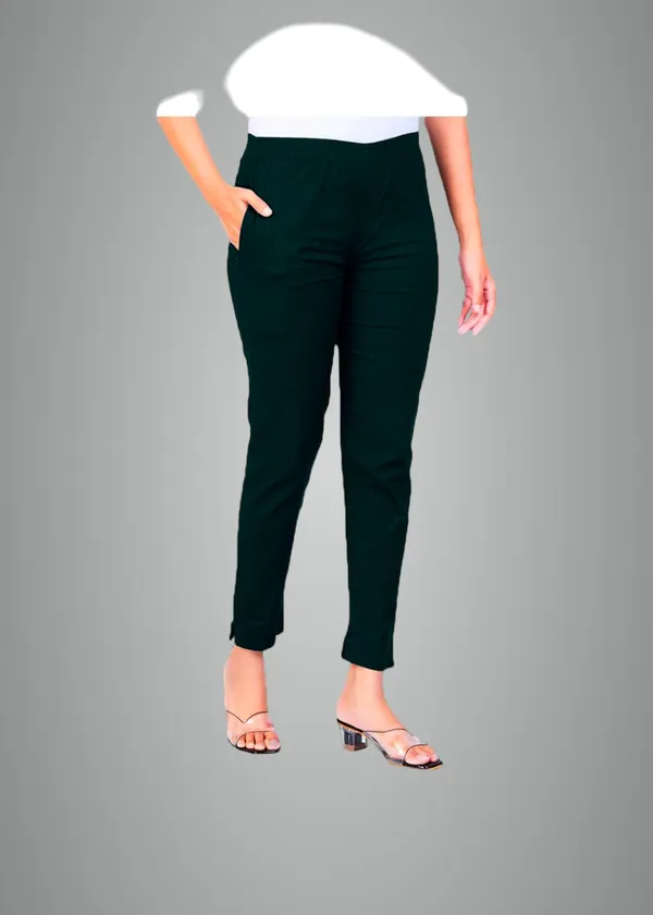 Rama_Green_Natural_Cotton_Blend_-_Lycra_-_30%_Stretch_Kurti_Pants_For_Women_-_Ankle,_Soft,_Elasticated_Waist,_Zip_Pocket_-_Office,_Work,_Home_Legging_Fit_Regular_Trouser