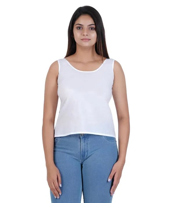 Blanco_White_Women_Waist_Length_100%_Fine_Cotton_Camisole/Slip/Inners_For_Kurti_Suit,Chikan_Tops_-_Non_Stretchable_-Solid_Side_Open_All_Day_Wear