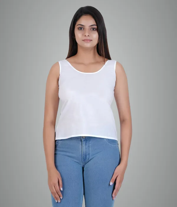 Blanco_White_Women_Waist_Length_100%_Fine_Cotton_Camisole/Slip/Inners_For_Kurti_Suit,Chikan_Tops_-_Non_Stretchable_-Solid_Side_Open_All_Day_Wear