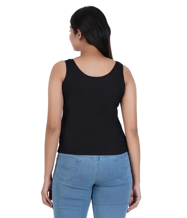 Black_Women_Waist_Length_100%_Fine_Cotton_Camisole/Slip/Inners_For_Kurti_Suit,Chikan_Tops_-_Non_Stretchable_-Solid_Side_Open_All_Day_Wear