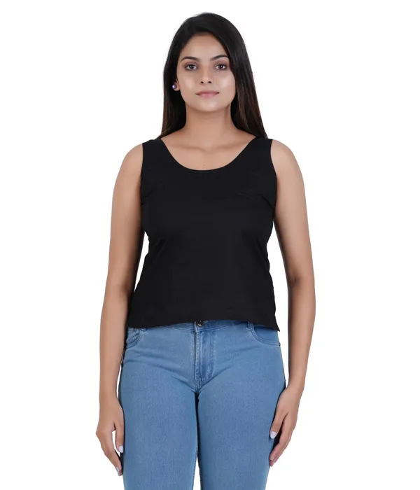 Black_Women_Waist_Length_100%_Fine_Cotton_Camisole/Slip/Inners_For_Kurti_Suit,Chikan_Tops_-_Non_Stretchable_-Solid_Side_Open_All_Day_Wear
