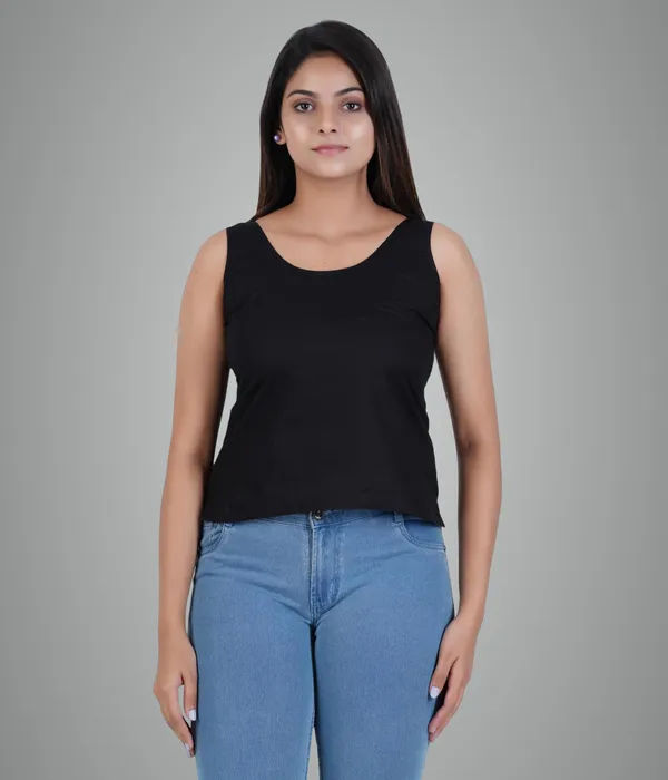 Black_Women_Waist_Length_100%_Fine_Cotton_Camisole/Slip/Inners_For_Kurti_Suit,Chikan_Tops_-_Non_Stretchable_-Solid_Side_Open_All_Day_Wear