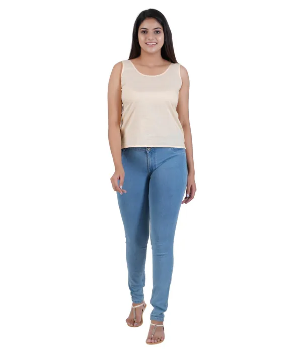 Skin_Women_Waist_Length_100%_Fine_Cotton_Camisole/Slip/Inners_For_Kurti_Suit,Chikan_Tops_-_Non_Stretchable_-Solid_Side_Open_All_Day_Wear
