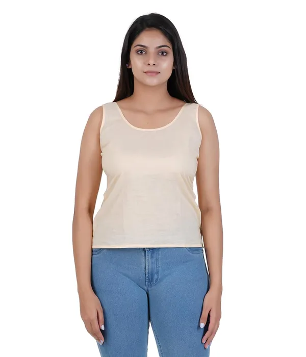 Skin_Women_Waist_Length_100%_Fine_Cotton_Camisole/Slip/Inners_For_Kurti_Suit,Chikan_Tops_-_Non_Stretchable_-Solid_Side_Open_All_Day_Wear