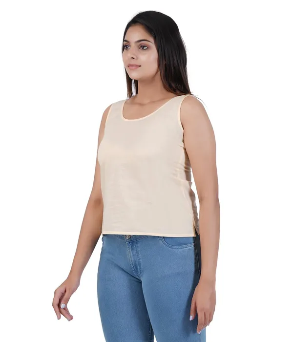 Skin_Women_Waist_Length_100%_Fine_Cotton_Camisole/Slip/Inners_For_Kurti_Suit,Chikan_Tops_-_Non_Stretchable_-Solid_Side_Open_All_Day_Wear