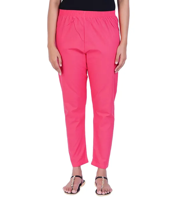 Hot_Pink_Women_100%_Cotton_Regular_Everyday_Pant_-Solid_Modern_Casual_Wear