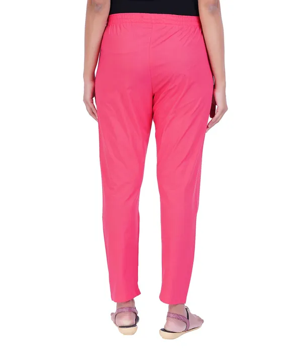 Hot_Pink_Women_100%_Cotton_Regular_Everyday_Pant_-Solid_Modern_Casual_Wear