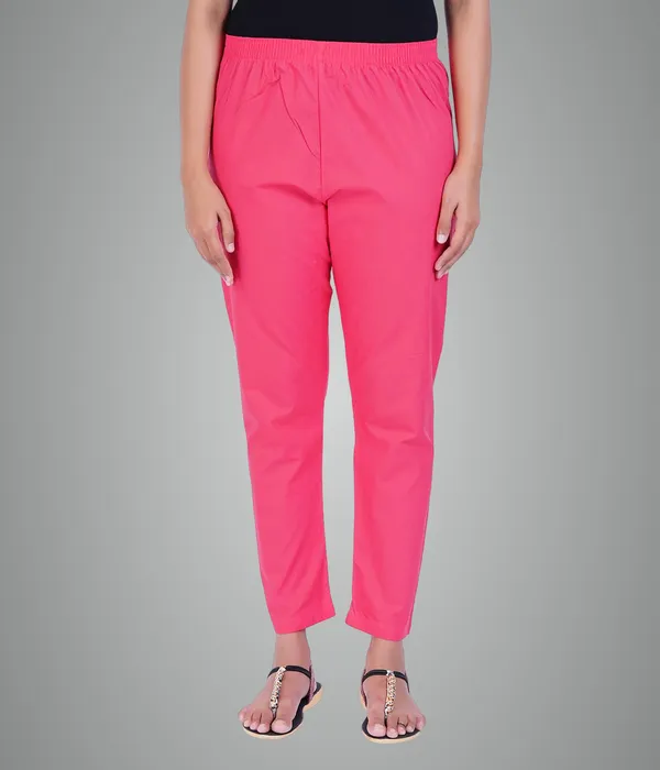 Hot_Pink_Women_100%_Cotton_Regular_Everyday_Pant_-Solid_Modern_Casual_Wear