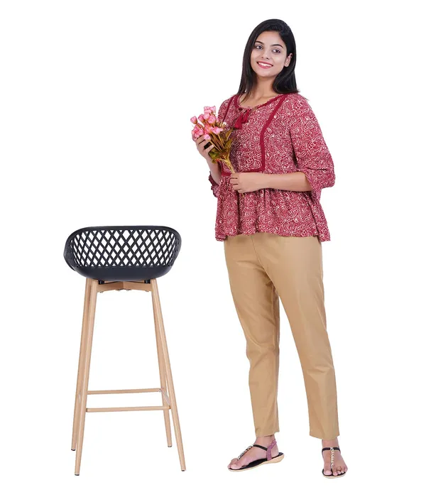 Sand_Khaki_Women_100%_Cotton_Regular_Everyday_Pant_-Solid_Modern_Casual_Wear
