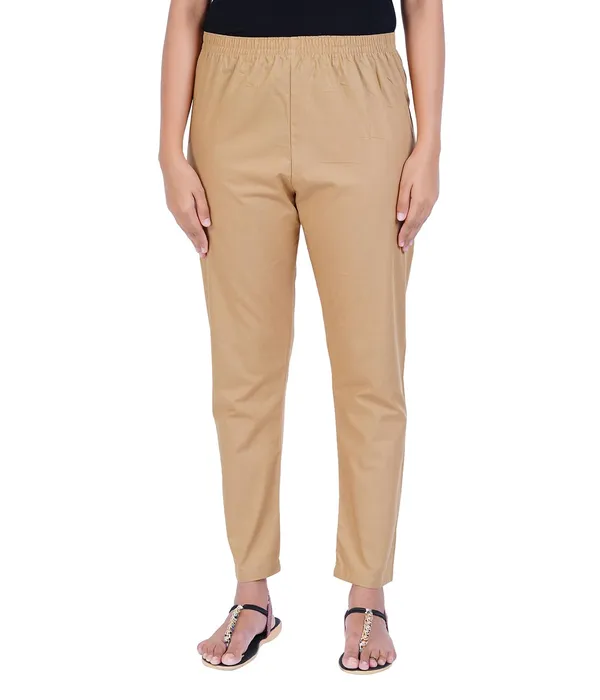 Sand_Khaki_Women_100%_Cotton_Regular_Everyday_Pant_-Solid_Modern_Casual_Wear