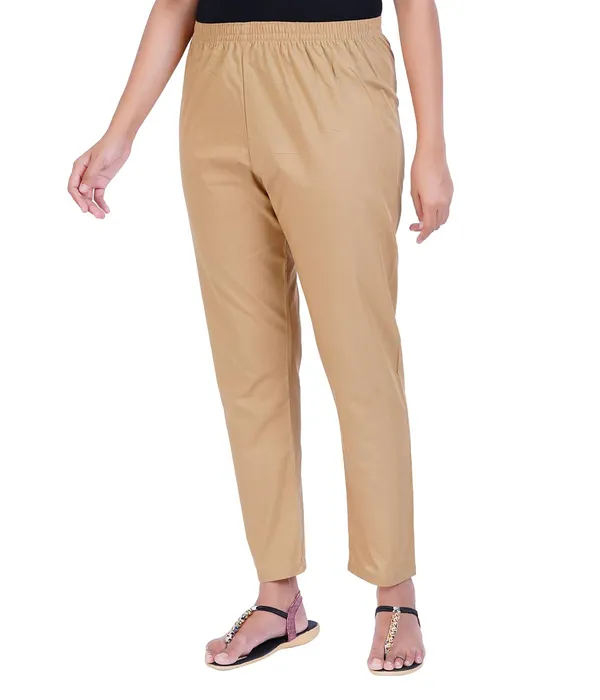 Sand_Khaki_Women_100%_Cotton_Regular_Everyday_Pant_-Solid_Modern_Casual_Wear