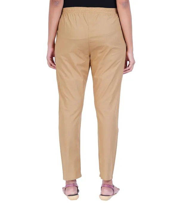 Sand_Khaki_Women_100%_Cotton_Regular_Everyday_Pant_-Solid_Modern_Casual_Wear