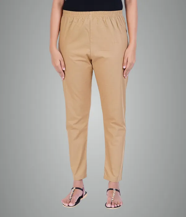 Sand_Khaki_Women_100%_Cotton_Regular_Everyday_Pant_-Solid_Modern_Casual_Wear