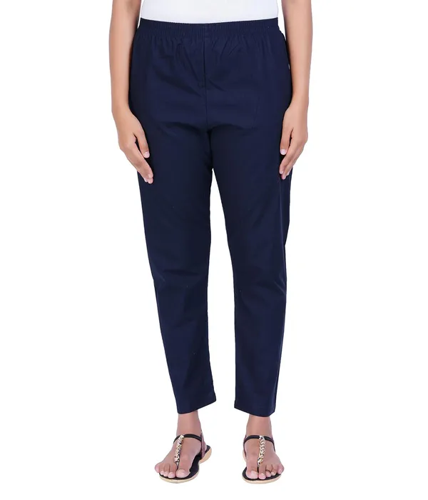 Midnight_Blue_Women_100%_Cotton_Regular_Everyday_Pant_-Solid_Modern_Casual_Wear