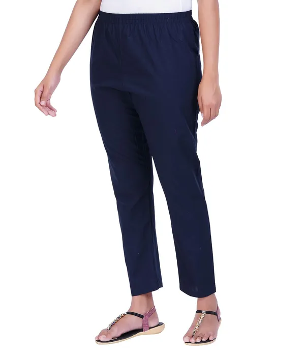 Midnight_Blue_Women_100%_Cotton_Regular_Everyday_Pant_-Solid_Modern_Casual_Wear