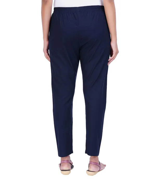 Midnight_Blue_Women_100%_Cotton_Regular_Everyday_Pant_-Solid_Modern_Casual_Wear