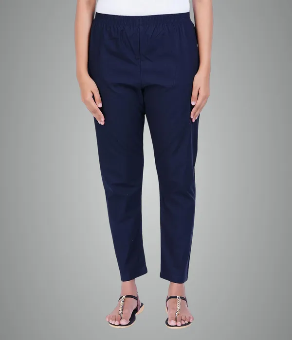 Midnight_Blue_Women_100%_Cotton_Regular_Everyday_Pant_-Solid_Modern_Casual_Wear
