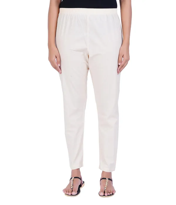 Cream_Women_100%_Cotton_Regular_Everyday_Pant_-Solid_Modern_Casual_Wear