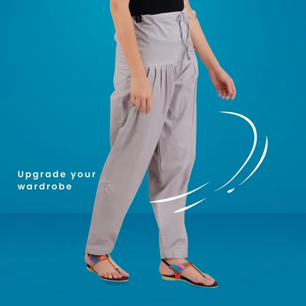 Alloy_Grey_Salwar_Pant_-_Modern_Style_Pure_Cotton_For_Women_-_Ethnic_Semi_Patiala_Trouser_-_Office,Home_-_All_Day_Comfort_Wear_With_Drawstring