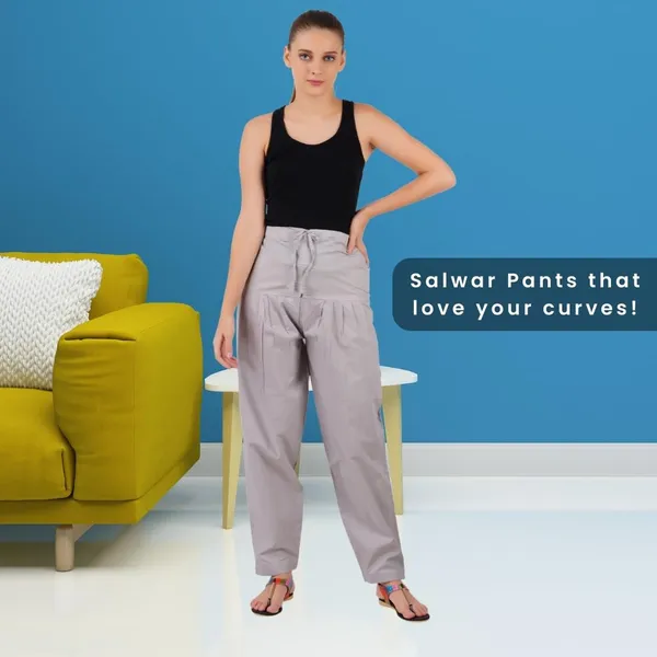 Alloy_Grey_Salwar_Pant_-_Modern_Style_Pure_Cotton_For_Women_-_Ethnic_Semi_Patiala_Trouser_-_Office,Home_-_All_Day_Comfort_Wear_With_Drawstring