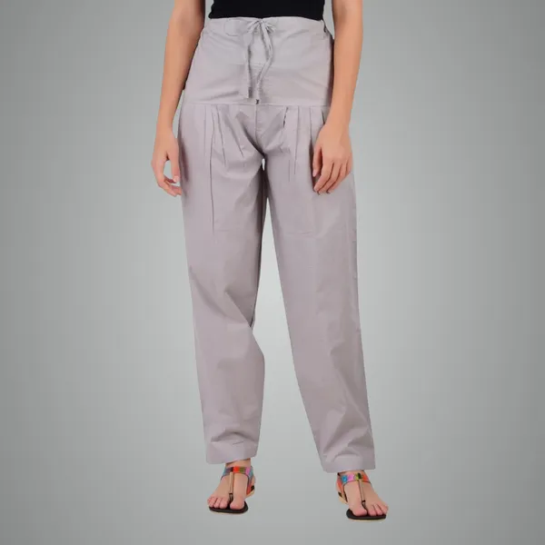 Alloy_Grey_Salwar_Pant_-_Modern_Style_Pure_Cotton_For_Women_-_Ethnic_Semi_Patiala_Trouser_-_Office,Home_-_All_Day_Comfort_Wear_With_Drawstring