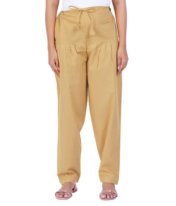 Beige_Salwar_Pant_-_Modern_Style_Pure_Cotton_For_Women_-_Ethnic_Semi_Patiala_Trouser_-_Office,Home_-_All_Day_Comfort_Wear_With_Drawstring