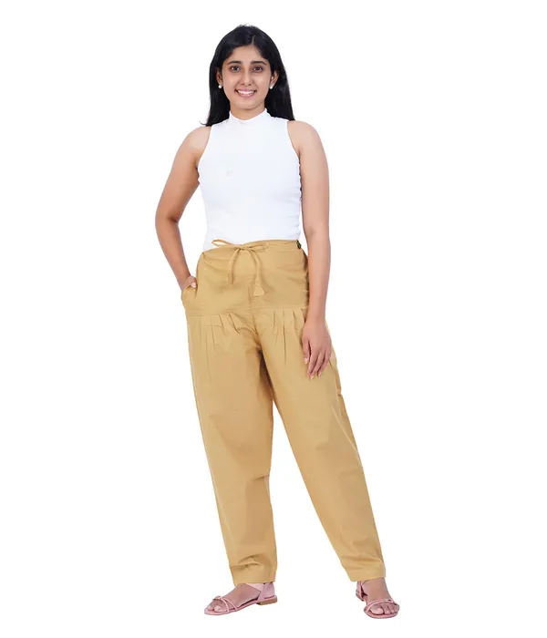 Beige_Salwar_Pant_-_Modern_Style_Pure_Cotton_For_Women_-_Ethnic_Semi_Patiala_Trouser_-_Office,Home_-_All_Day_Comfort_Wear_With_Drawstring