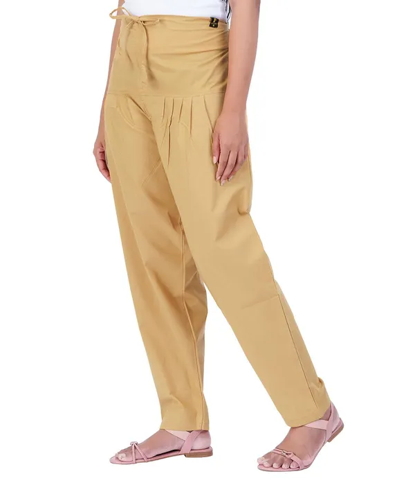 Beige_Salwar_Pant_-_Modern_Style_Pure_Cotton_For_Women_-_Ethnic_Semi_Patiala_Trouser_-_Office,Home_-_All_Day_Comfort_Wear_With_Drawstring