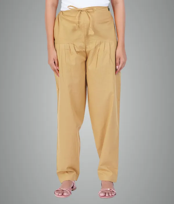 Beige_Salwar_Pant_-_Modern_Style_Pure_Cotton_For_Women_-_Ethnic_Semi_Patiala_Trouser_-_Office,Home_-_All_Day_Comfort_Wear_With_Drawstring
