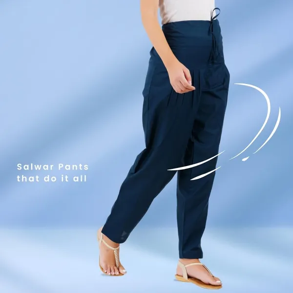 Bottle_Green_Salwar_Pant_-_Modern_Style_Pure_Cotton_For_Women_-_Ethnic_Semi_Patiala_Trouser_-_Office,Home_-_All_Day_Comfort_Wear_With_Drawstring