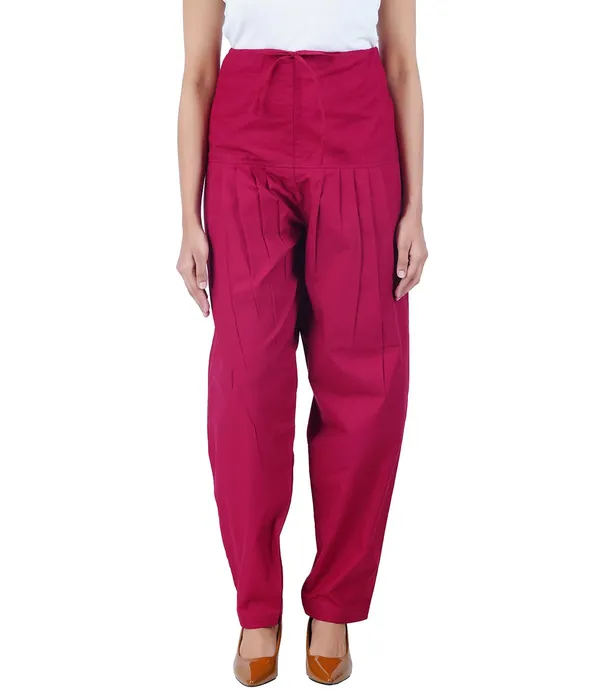 Burgundy_Maroon_Salwar_Pant_-_Modern_Style_Pure_Cotton_For_Women_-_Ethnic_Semi_Patiala_Trouser_-_Office,Home_-_All_Day_Comfort_Wear_With_Drawstring