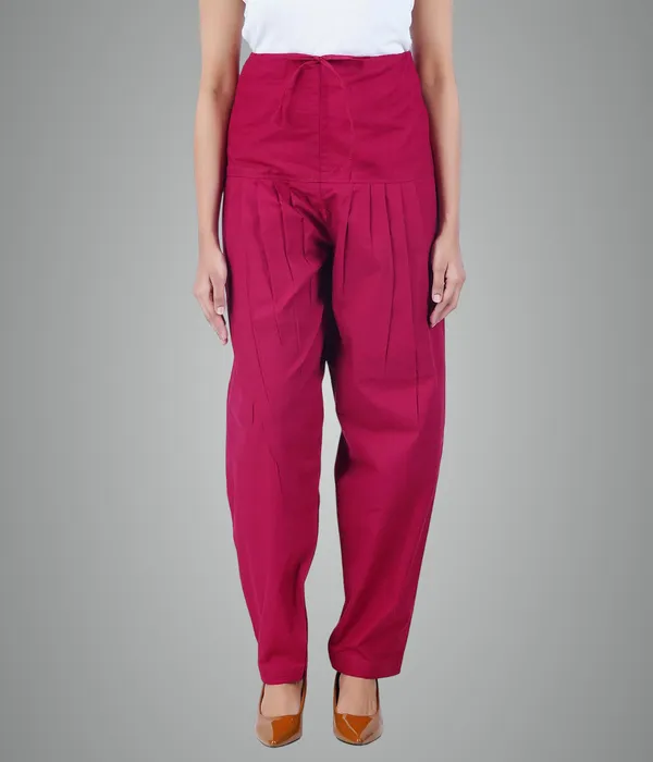 Burgundy_Maroon_Salwar_Pant_-_Modern_Style_Pure_Cotton_For_Women_-_Ethnic_Semi_Patiala_Trouser_-_Office,Home_-_All_Day_Comfort_Wear_With_Drawstring