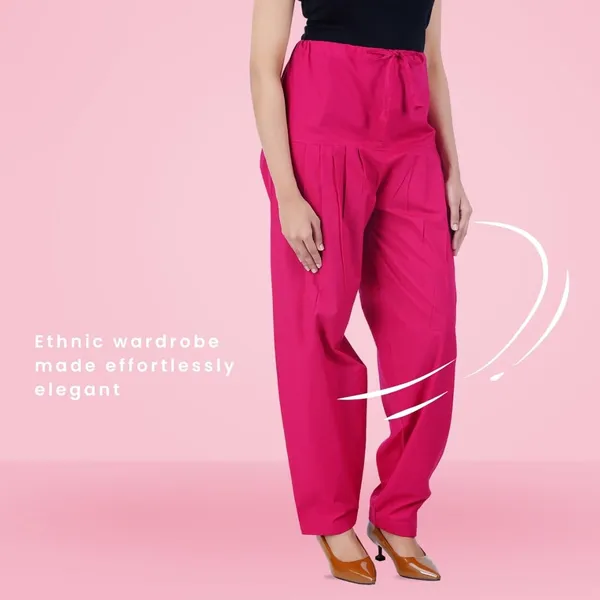 Bright_Pink_Salwar_Pant_-_Modern_Style_Pure_Cotton_For_Women_-_Ethnic_Semi_Patiala_Trouser_-_Office,Home_-_All_Day_Comfort_Wear_With_Drawstring