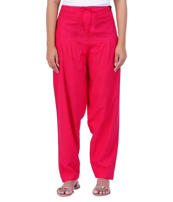 Bright_Pink_Salwar_Pant_-_Modern_Style_Pure_Cotton_For_Women_-_Ethnic_Semi_Patiala_Trouser_-_Office,Home_-_All_Day_Comfort_Wear_With_Drawstring