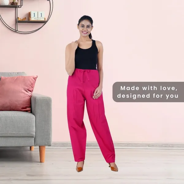 Bright_Pink_Salwar_Pant_-_Modern_Style_Pure_Cotton_For_Women_-_Ethnic_Semi_Patiala_Trouser_-_Office,Home_-_All_Day_Comfort_Wear_With_Drawstring