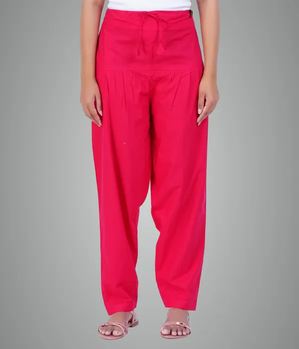 Bright_Pink_Salwar_Pant_-_Modern_Style_Pure_Cotton_For_Women_-_Ethnic_Semi_Patiala_Trouser_-_Office,Home_-_All_Day_Comfort_Wear_With_Drawstring