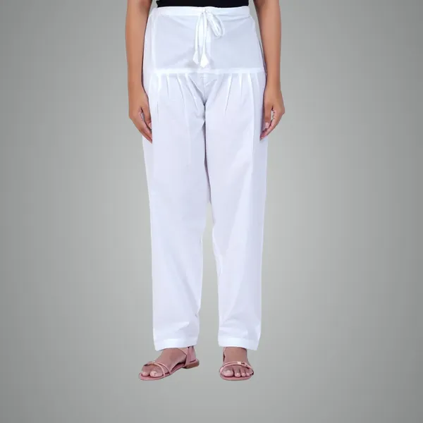 Blanco_White_Salwar_Pant_-_Modern_Style_Pure_Cotton_For_Women_-_Ethnic_Semi_Patiala_Trouser_-_Office,Home_-_All_Day_Comfort_Wear_With_Drawstring
