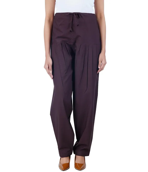 Coffee_Brown_Salwar_Pant_-_Modern_Style_Pure_Cotton_For_Women_-_Ethnic_Semi_Patiala_Trouser_-_Office,Home_-_All_Day_Comfort_Wear_With_Drawstring